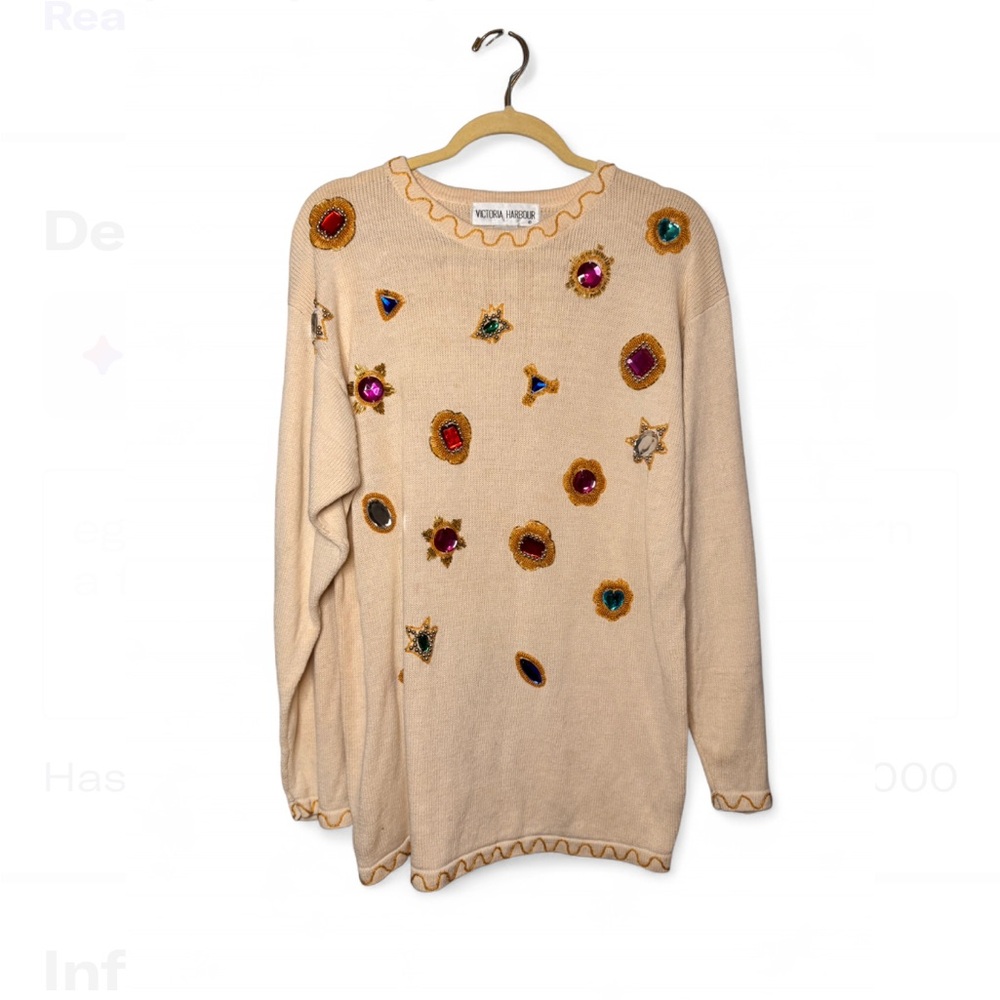 Victoria Harbour Embellished Jewel Appliqué Knit Sweater Large diy sparkly